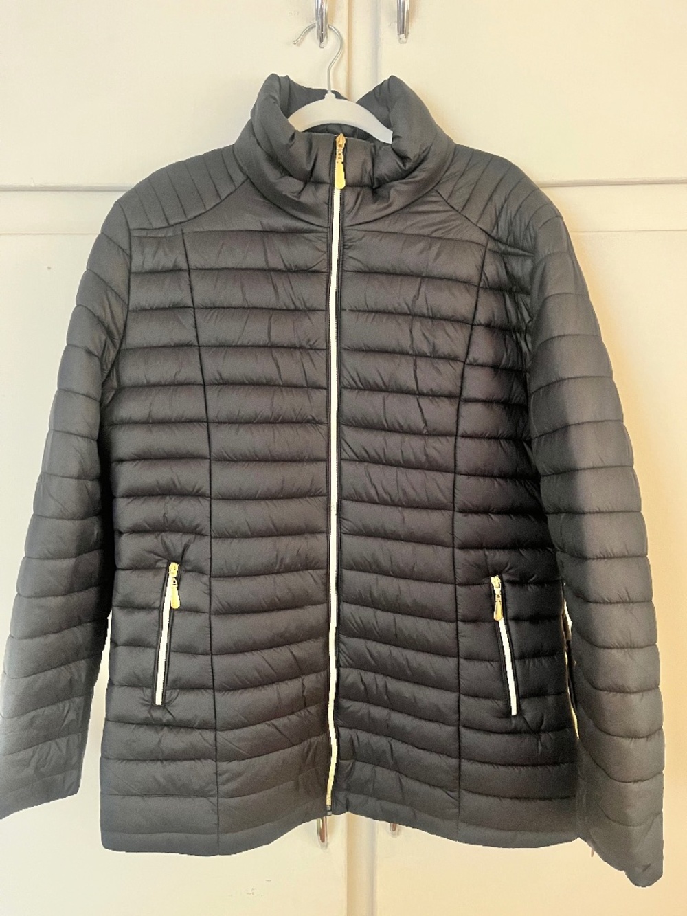 Black Puffy Coat with Gold Zipper accents